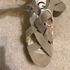 Guess Crisscross Taupe Suede Platform Sandal with Ankle Strap